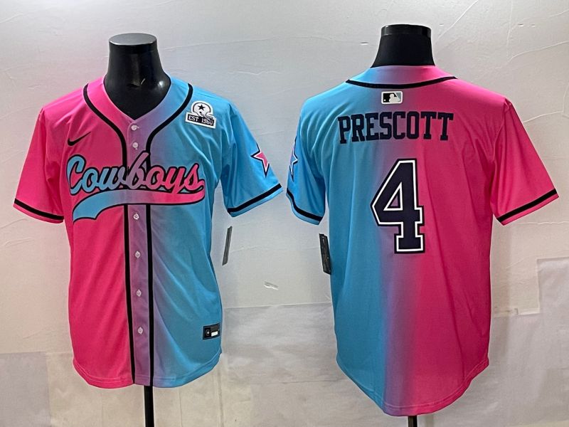 Men 2025 Dallas Cowboys 4 Prescott Blue pink Nike Limited NFL Jersey style 006